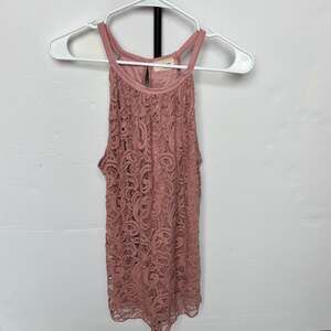 Free Kisses Rose Pink High Neck Crochet Lace Tank Top Size L